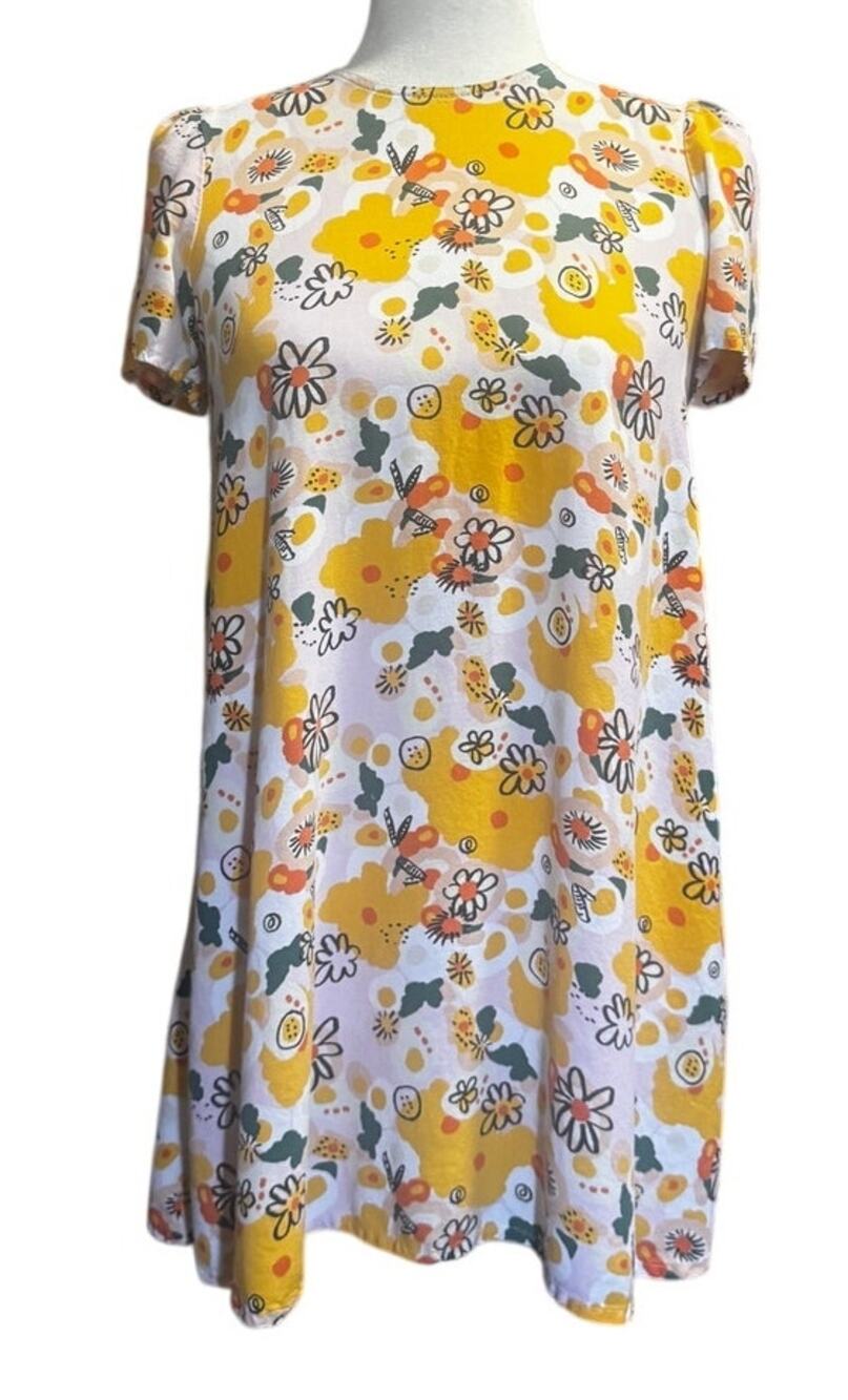 Nooworks Floral Print Puff-Sleeve Shift Mini Swing Dress, Size Small